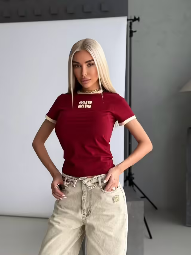 Плоские хлопковые двойные мягкие женские футболки miu mi@