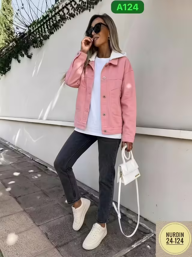 Универсальные джинсовые удобные модные женские куртки с капюшоном. фото 2