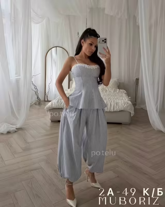 Женские костюмы двойки на лямках. фото 3