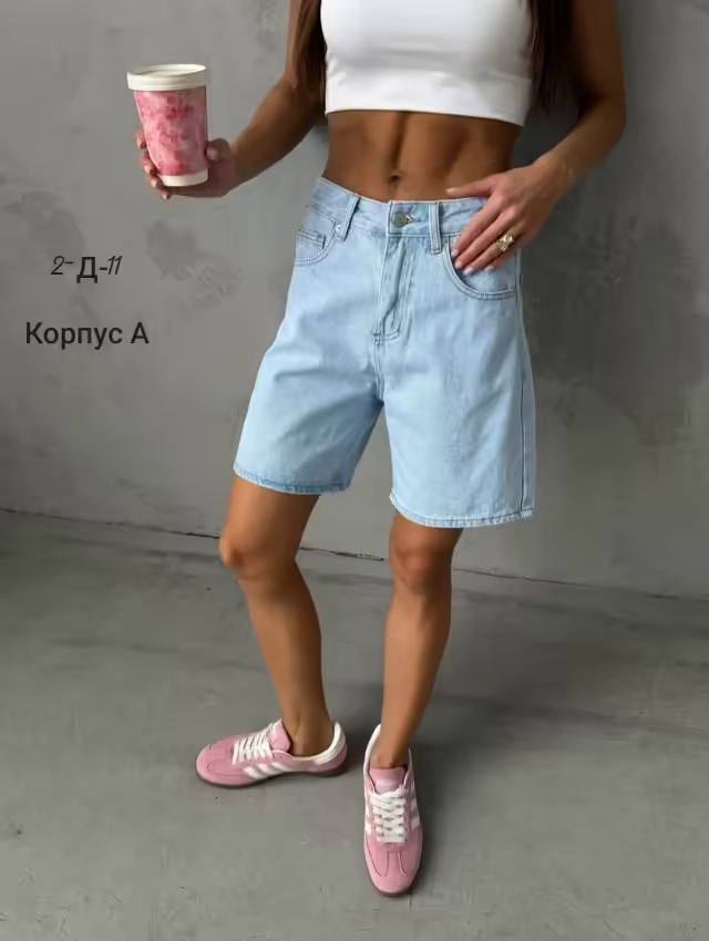 Широкие джинсовые женские шорты