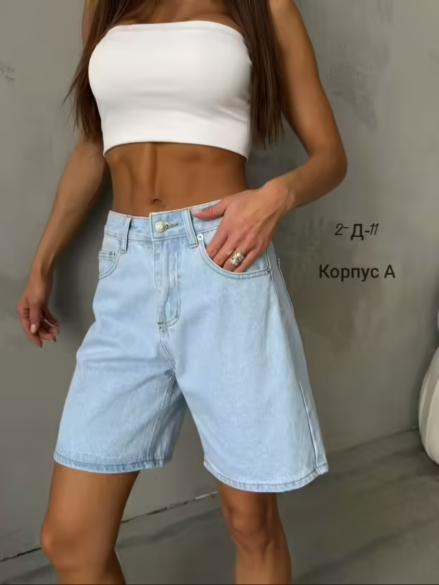 Широкие джинсовые женские шорты. фото 3
