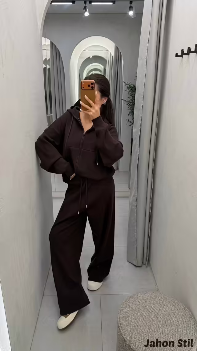 Свободные женские костюмы двойки с капюшоном