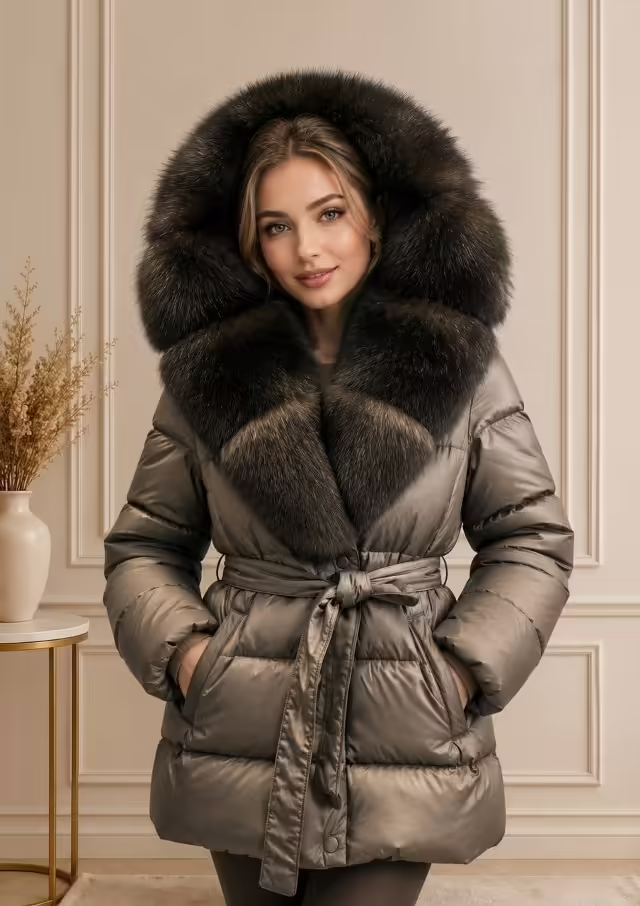 Натуральные женские пуховики с мехом