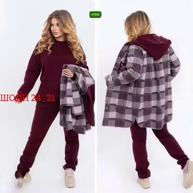 Трендовые кашемировые женские костюмы тройки на флисе