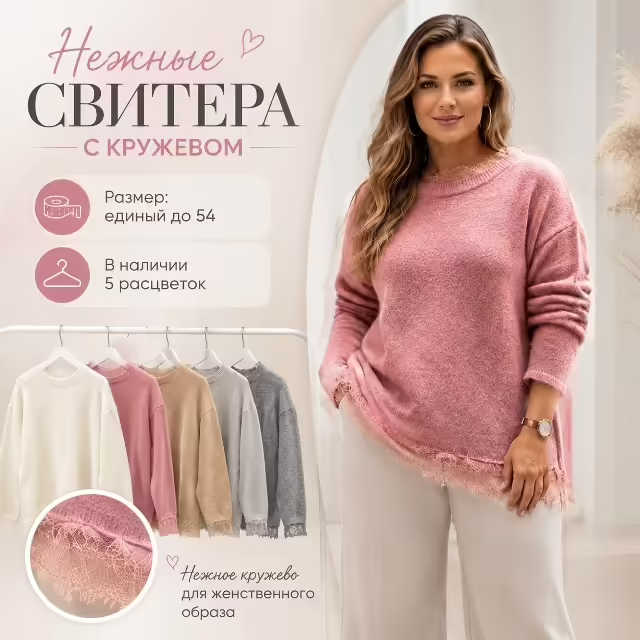 Нежные женские свитера с кружевом
