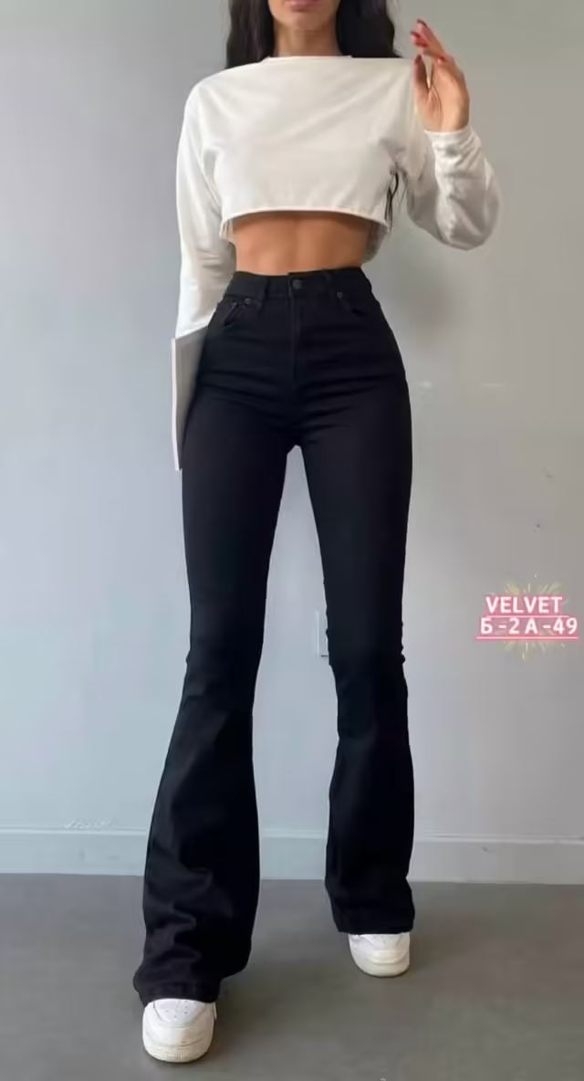 Женские джинсы с высокой посадкой клёш