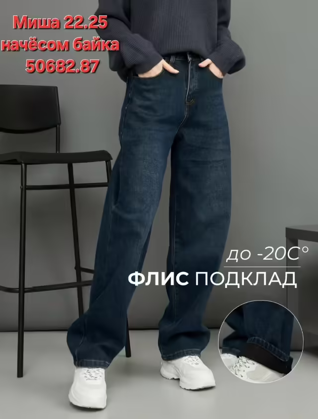 Женские джинсы с начёсом багги 2026
