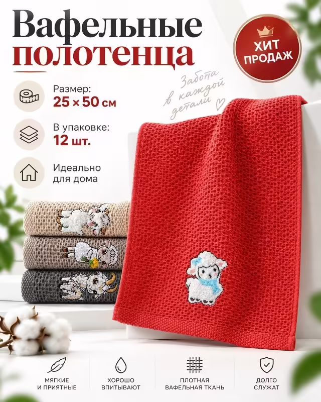 Вафельные уютные полотенца символ года для дома