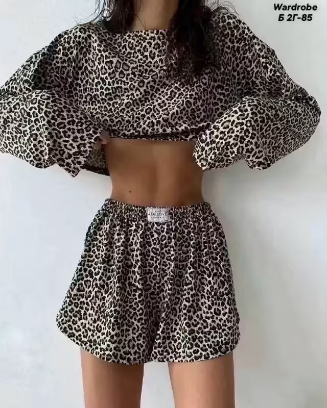 Пижамные модные женские костюмы двойки с принтом
