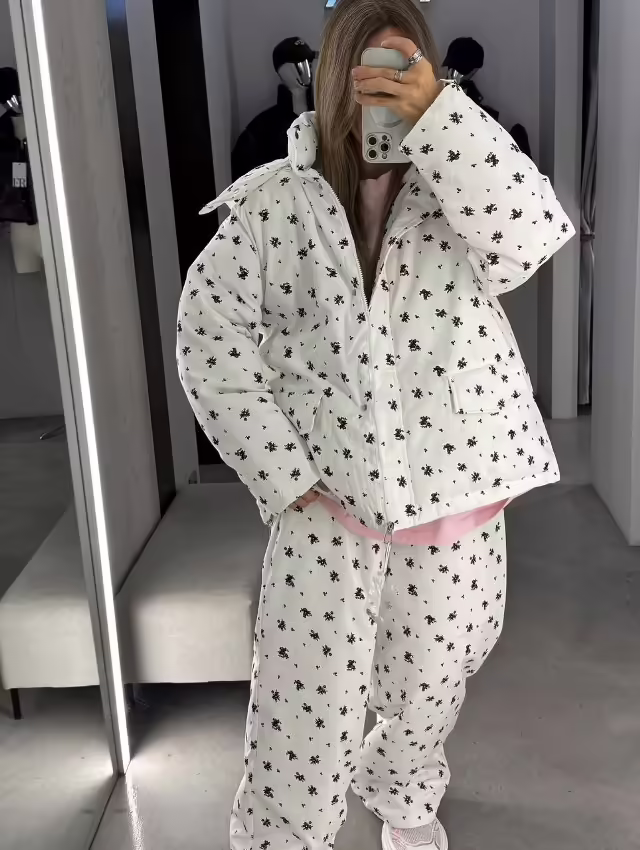 Женские костюмы с капюшоном с принтом оверсайз