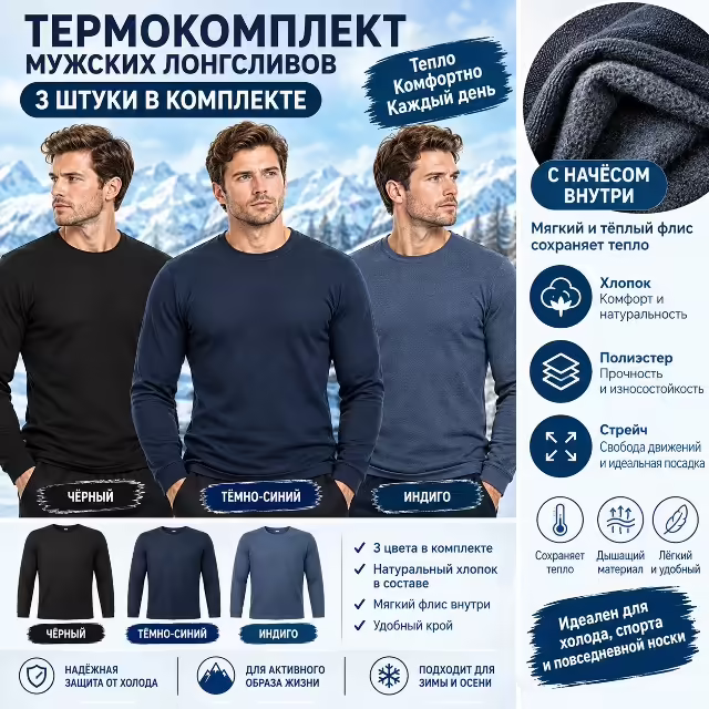 Мужские кофты с начёсом 3 в 1