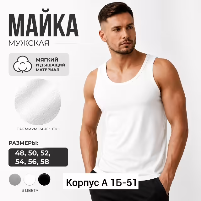 Хлопковые мужские майки. фото 3