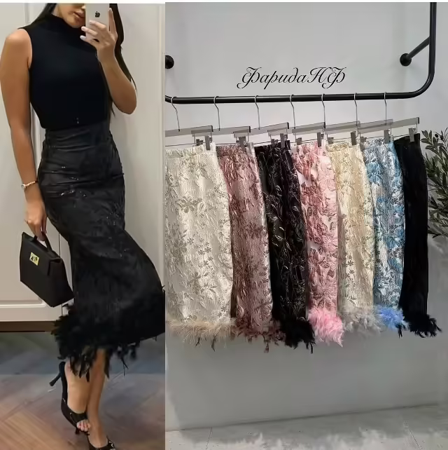 Жаккардовые эффектные женские юбки с узором. фото 2