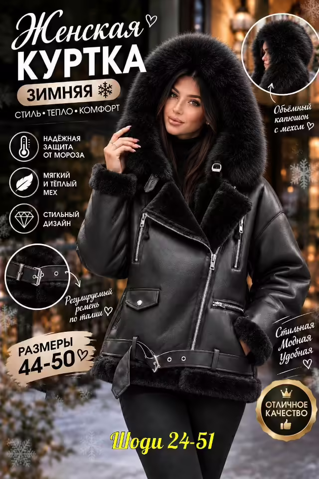 Зимние стильные женские дублёнки