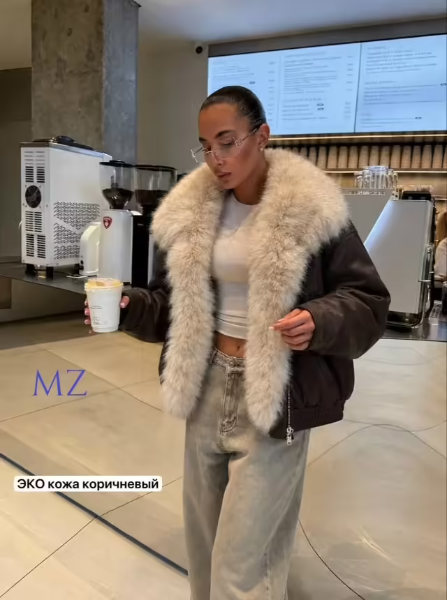 Зимние женские бомберы из экокожи