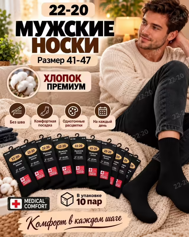 Однотонные мужские носки